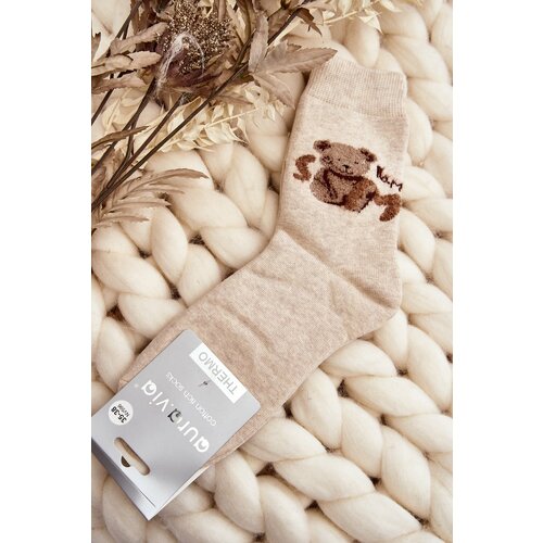 Kesi Warm beige cotton socks with teddy bear Cene