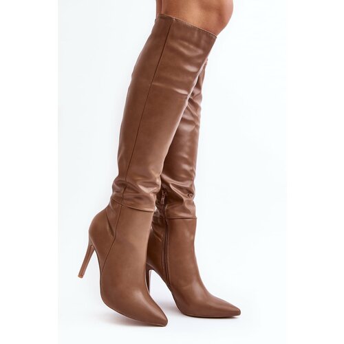 Kesi Women's high-heeled over-the-knee boots, dark beige Sirenpha Slike
