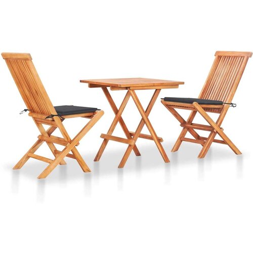  3-dijelni bistro set s antracit jastucima od masivne tikovine Slike