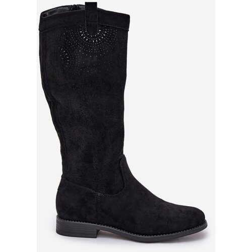 S. BARSKI Knee Boots With Perforated Shaft On Flat Heel S.Barski Cene