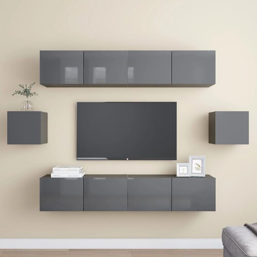  6-dijelni set TV ormarića visoki sjaj sivi od iverice Slike