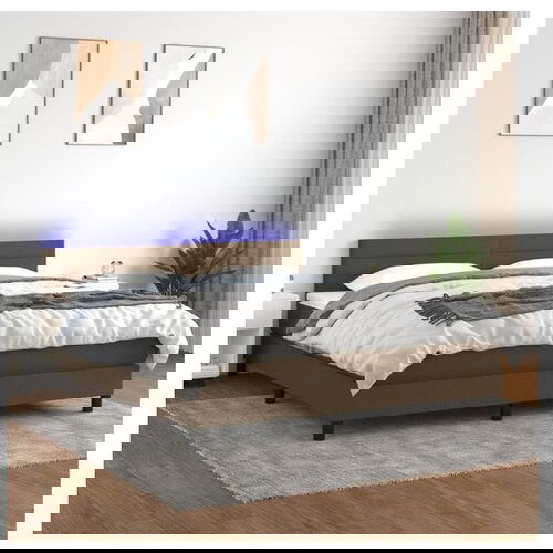 vidaXL Box spring postelja z vzmetnico LED temno rjava 180x200cm blago Cene