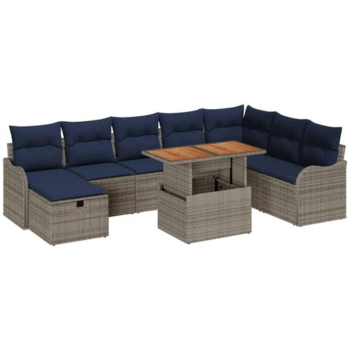 vidaXL Vrtna sedežna garnitura z blazino 9 pcs Siva Poly ratan, (5000021157) Cene
