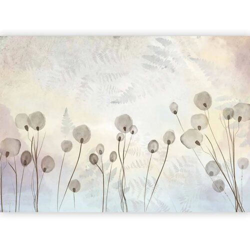  Foto tapeta - Minimalist meadow - floral motif in light shades with reflections 150x105 Slike