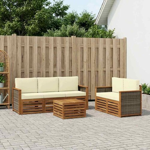  Set vanjskih sofa 6 kom. Prirodna i krem Čvrsto drvo akacije Cijene