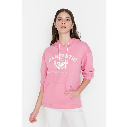 Trendyol Pink Hooded Loose Slim Knitted Sweatshirt