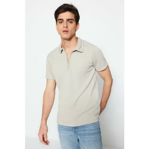 Trendyol Limited Edition Stone Men's Regular/Normal Fit Thick Pique Zippered Polo Neck T-shirt