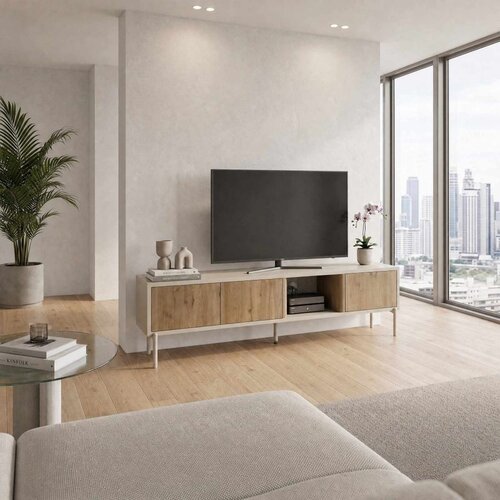 Hanah home TV komoda Ventro, 150 cm, pe&scaron;čar / prirodno drvo Cene