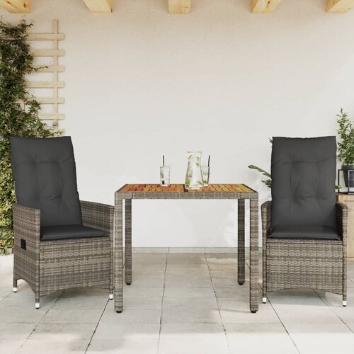  3-dijelni bistro set od poliratana s jastucima sivi Siva 90 x 90 x 75 cm Cene