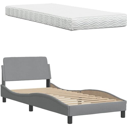  Krevet s madracem Hanko svjetlosivi 90x200cm tkanina Slike
