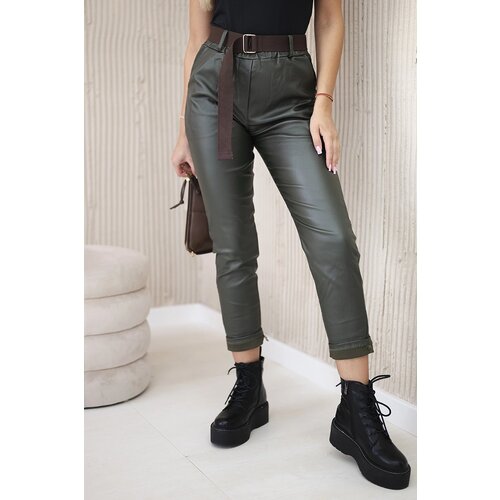 Kesi Włoski Waxed trousers with a belt khaki Slike