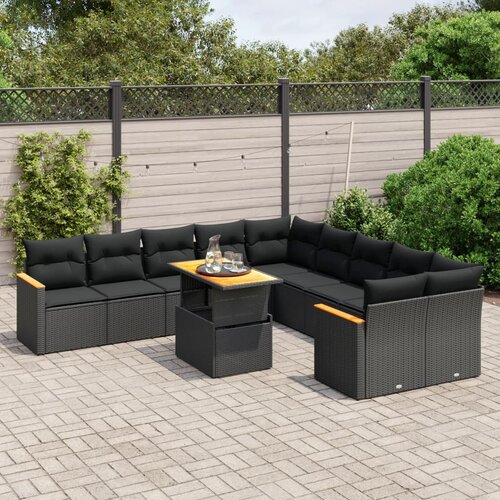 vidaXL 11-dijelni set vrtnih sofa od poliratana s jastucima crni Cijene