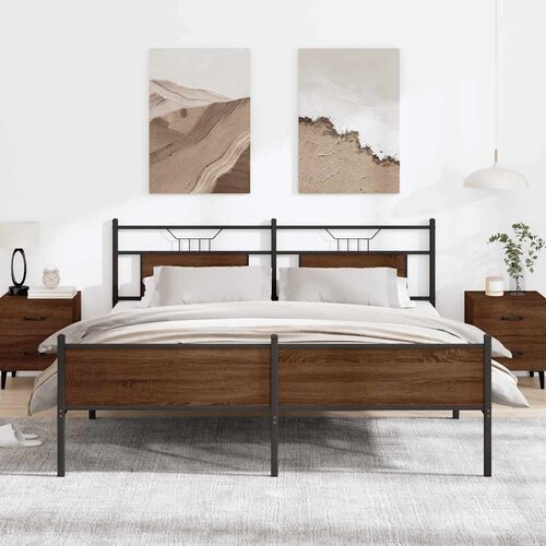 Metalni okvir kreveta bez madraca smeđa boja hrasta 180x200 cm Slike