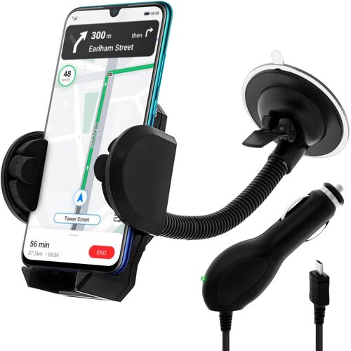 AVIZAR paket 2 v 1 car suppport micro-usb polnilnik za avtomobilsko cigaretno vtičnico - črn, (20530641) Slike