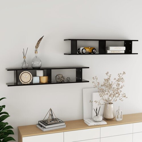 VidaXL zidne police 2 kom crne 105 x 18 x 20 cm od iverice Slike