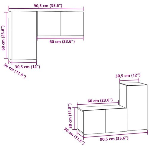 VidaXL Set TV ormarića s policom s pohranom s vratima 4 pcs Crni hrast 60 x 30 x 30 cm Slike