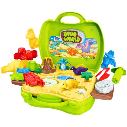 Lean Toys svet dinozavrov glina v kovčku kalupi orodje zelena Slike
