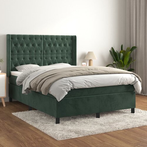  The Living Store Box spring postelja z vzmetnico temno zelena 140x200 cm žamet - Box Spring Postelja, (21492533) Slike