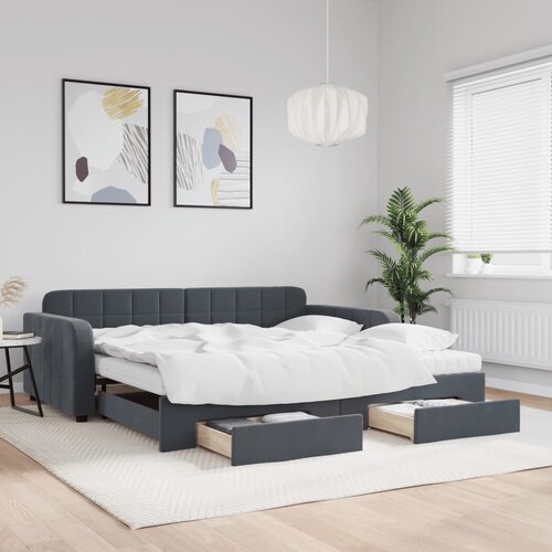 VidaXL Izvlečna dnevna postelja s predali temno siva 100x200 cm žamet Slike