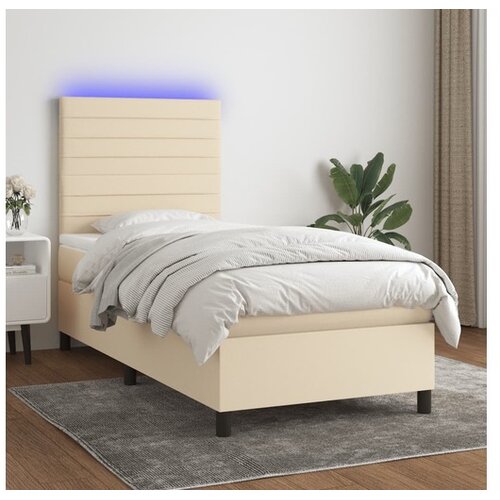  Box spring postelja z vzmetnico LED krem 90x190 cm blago Cene