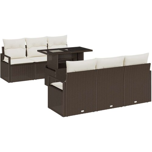  Vrtna garnitura - 7-dijelni set vrtnih sofa s jastučićima smeđi poliratan  2-sjedna vrtna sofa s pohranom i jastučićima smeđi po Cijene