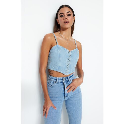 Trendyol Crop Top - Blue - Plain Slike