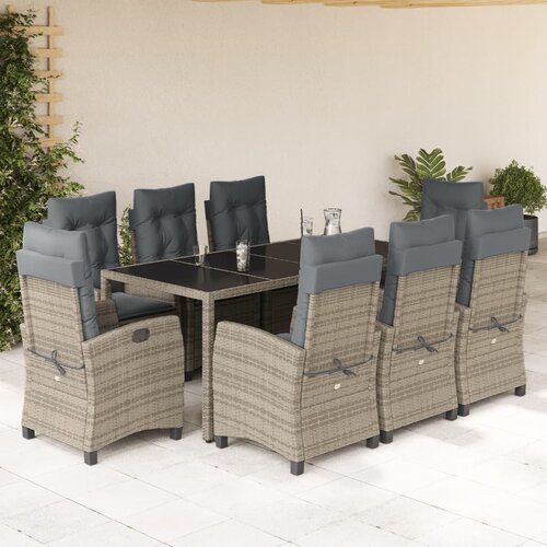  9-dijelni vrtni blagovaonski set sivi od poliratana Siva 190 cm table length Slike