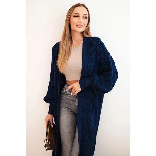 Kesi Włoski Long cardigan light navy blue Slike
