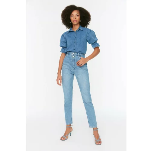Trendyol Blue Tall Double Button Detailed High Waist Mom Jeans