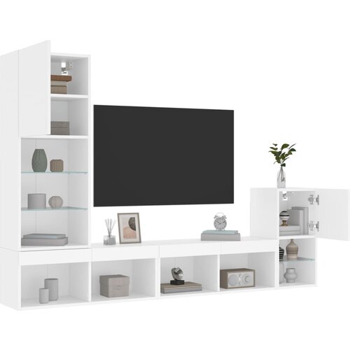 vidaXL 4-dijelni zidni TV elementi s LED bijeli od konstruiranog drva Cijene