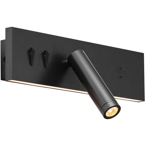 QAZQA Stenska svetilka črna nastavljiva z USB-C vklj. LED - Modric Slike