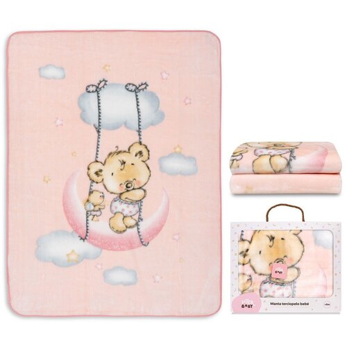 Interbaby Raschel dekica 110x140 Medvjedić roza Slike