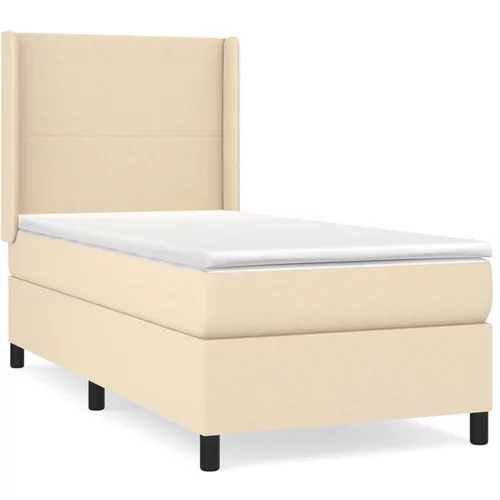 vidaXL Box spring postelja z vzmetnico krem 90x190 cm blago, (20792153)