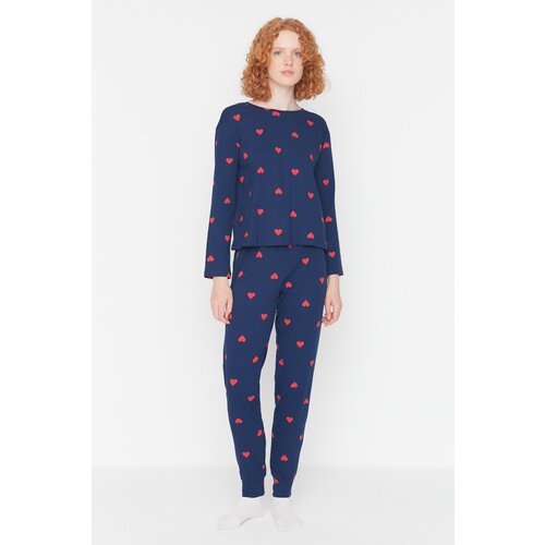 Trendyol Indigo Heart Knitted Pajamas Set Slike
