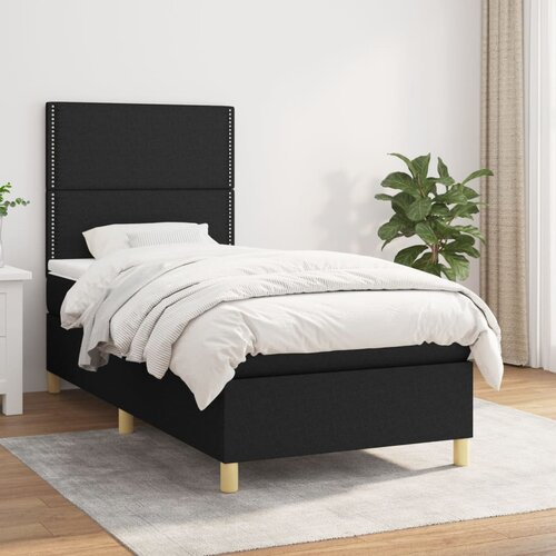 VidaXL Box spring postelja z vzmetnico črn 90x190 cm blago Slike
