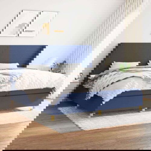  Box spring postelja z vzmetnico moder 200x200 cm blago Cene