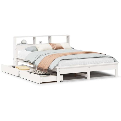 VidaXL Krevet s regalom z knjige bez madraca bijeli 140x190cm borovina Slike