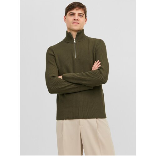 Jack & Jones Khaki Mens Ribbed Sweater Perfect - Men Cene