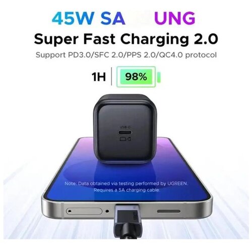 Ugreen 45W USB-C GaN, Quick Charge, crni Slike
