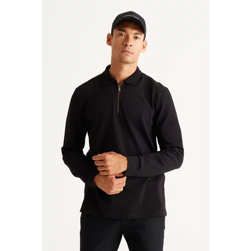 Altinyildiz classics Men's Black Slim Fit Slim Fit Polo Neck T-Shirt