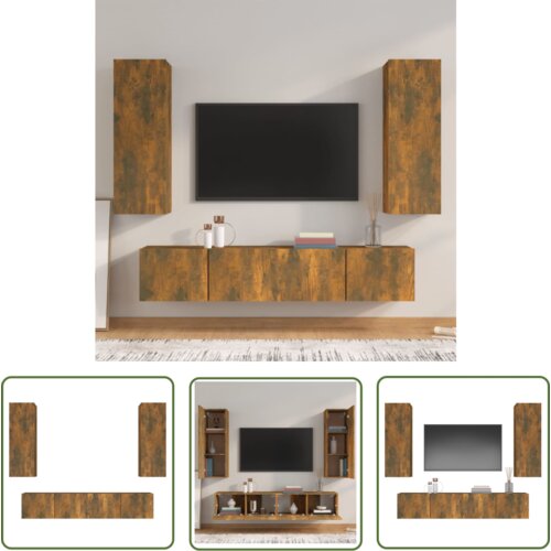 The Living Store Komplet TV omaric 4-delni dimljen hrast inženirski les - Komplet TV Omaric, (21738309) Cene