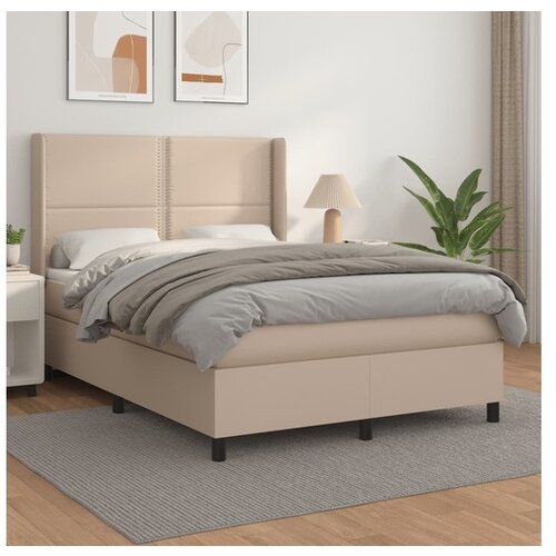 VidaXL Krevet s oprugama i madrac cappuccino 140x190cm od umjetne kože Slike