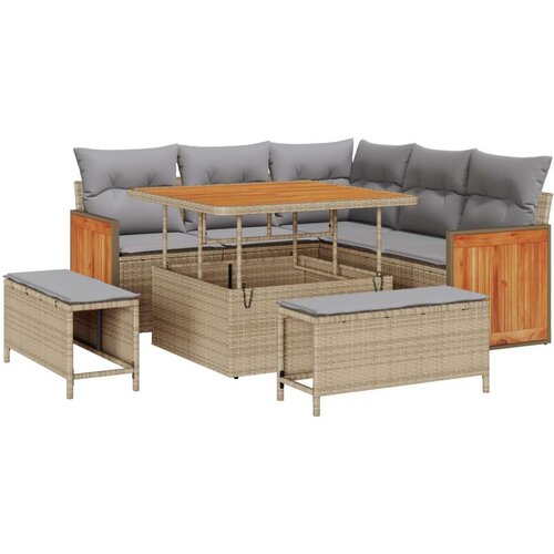  8 Delni Vrtni Sofa Set z Blazinami Bež Poli Rattan Akacija Cene