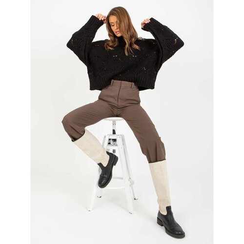 Fashion Hunters Black loose turtleneck sweater with an openwork pattern Slike