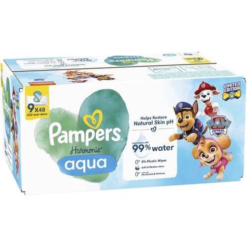 Pampers vlažilni robčki Harmonie Aqua Paw Patrol, 9 paketov, 432 kosov Cene