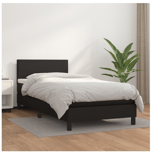  Box spring postelja z vzmetnico črn 100x200 cm umetno usnje Cene