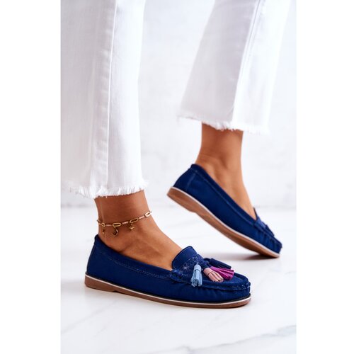 Kesi Women's Suede Loafers With Fringes Navy Laressa Cijene