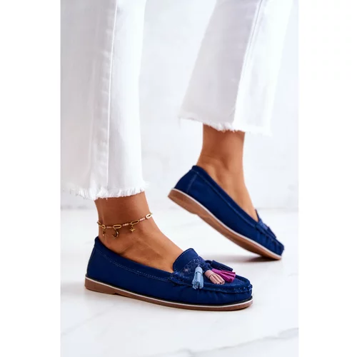 Kesi Women's Suede Loafers With Fringes Navy Laressa