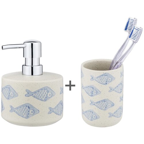 Wenko Bijeli/plavi keramički set pribora za kupaonicu Aquamarin &amp;ndash; Slike