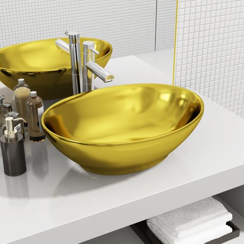 vidaXL Umivalnik keramičen 40x33x13,5 cm zlat Cene